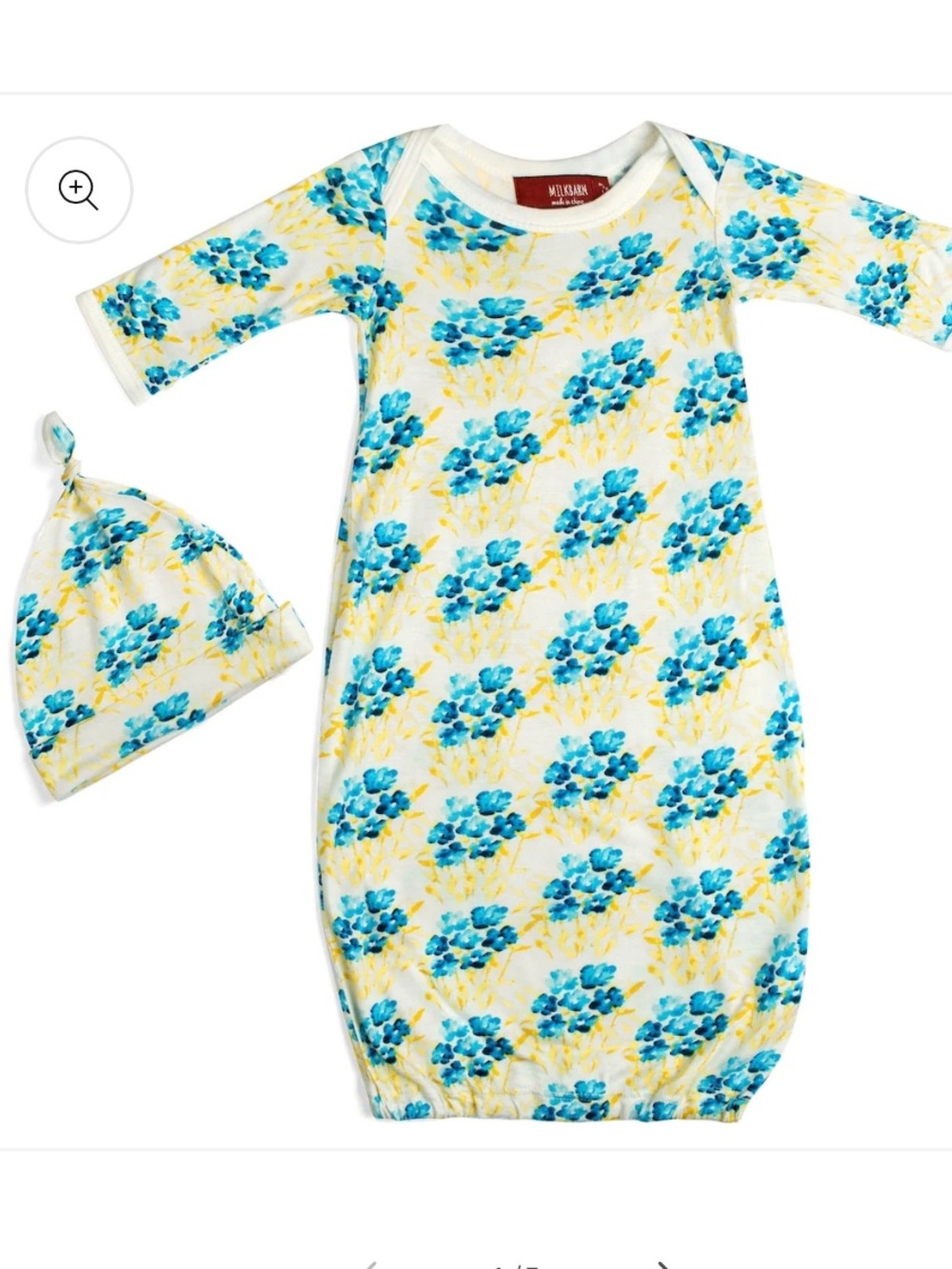 Milkbarn Sky Floral Bamboo Newborn Gown & Hat Set 0-3M NWT